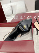 GG HIGH SLINGBACK 10.5 CM IN BLACK GLOSSY EMBOSSED SUEDE AND SHEEPSKIN LINING